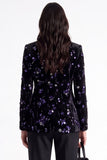 Sparkly Burgundy Sequins Peak Lapel Floral Women Prom Blazer