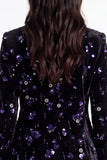 Sparkly Burgundy Sequins Peak Lapel Floral Women Prom Blazer