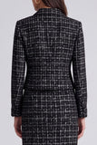 Black 2 Piece Tweed Bodycon Lapel Midi Work Dress with Slit