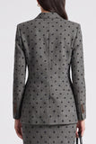 Grey Black Dots Bodycon 2 Piece Peak Lapel Midi Work Dress with Slit