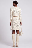 Sparkly Ivory Sequins Tweed 2 Piece Round Neck A Line Short Work Dress