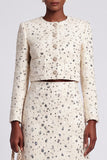 Sparkly Ivory Sequins Tweed 2 Piece Round Neck A Line Short Work Dress