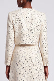 Sparkly Ivory Sequins Tweed 2 Piece Round Neck A Line Short Work Dress