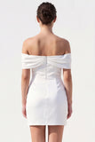 White Satin Ruched Tight Off the Shoulder Short Wedding Dress