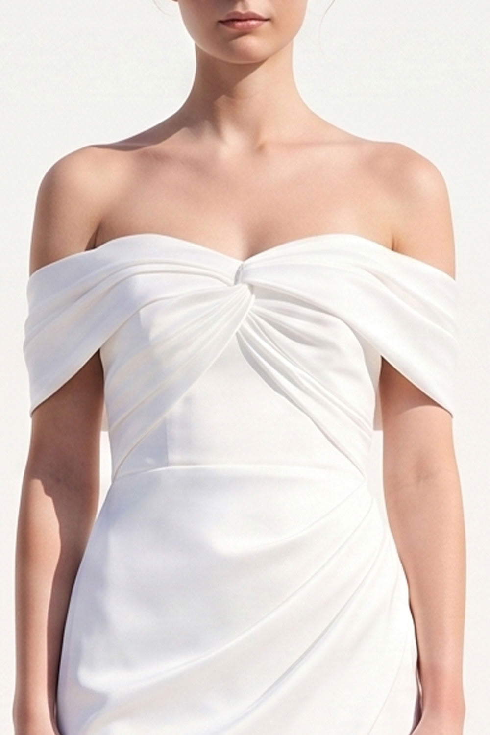 White Satin Ruched Tight Off the Shoulder Short Wedding Dress