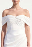 White Satin Ruched Tight Off the Shoulder Short Wedding Dress