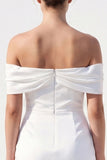 White Satin Ruched Tight Off the Shoulder Short Wedding Dress