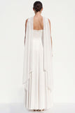 White Chiffon A-Line Strapless Floor-Length Beach Wedding Dress with Neck Scarf