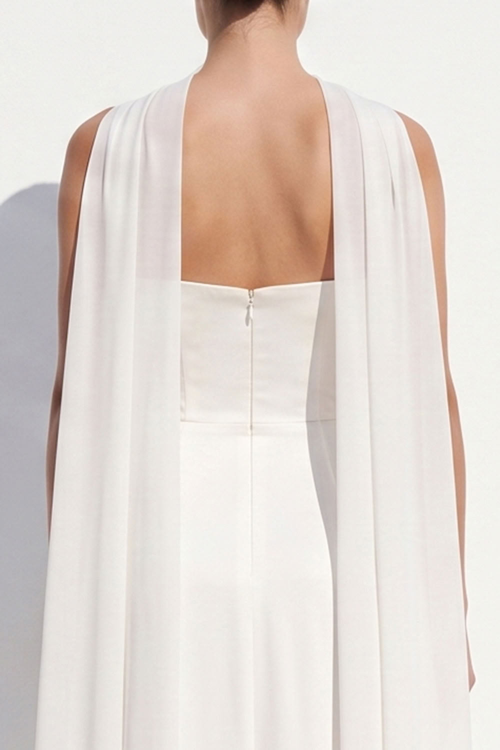 White Chiffon A-Line Strapless Floor-Length Beach Wedding Dress with Neck Scarf