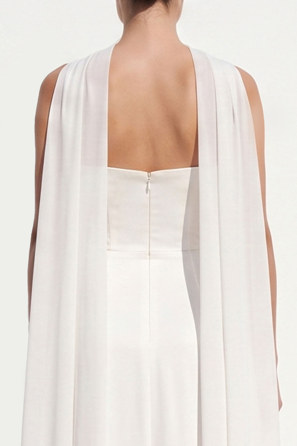 White Chiffon A-Line Strapless Floor-Length Beach Wedding Dress with Neck Scarf