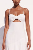 White Chiffon Keyhole Spaghetti Straps Tiered Asymmetrical Beach Wedding Dress