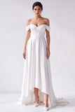 Off the Shoulder A-Line White Corset High-Low Wedding Dress