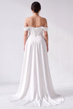 Off the Shoulder A-Line White Corset High-Low Wedding Dress