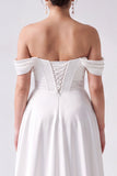 Off the Shoulder A-Line White Corset High-Low Wedding Dress