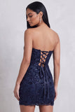 Sparkly Navy Floral Sweetheart Tight Sequins Short Cocktail Dress