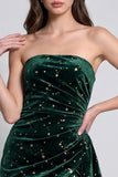 Sparkly Dark Green Tight Ruched Short Velvet Cocktail Dress with Sash