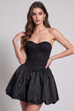 Black Corset Sweetheart Lace Floral A Line Short Cocktail Dress