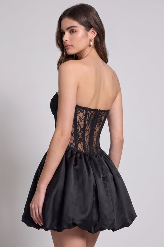Black Corset Sweetheart Lace Floral A Line Short Cocktail Dress
