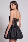 Black Corset Sweetheart Lace Floral A Line Short Cocktail Dress