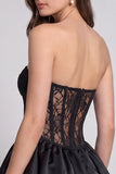 Black Corset Sweetheart Lace Floral A Line Short Cocktail Dress