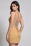 Sparkly Golden Corset Sequins Tight Ruched Short Cocktail Dress