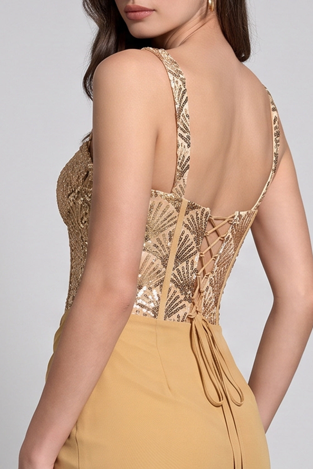 Sparkly Golden Corset Sequins Tight Ruched Short Cocktail Dress