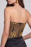 Sparkly Black Golden Corset Beaded Sweetheart Ruched Short Cocktail Dress with Sash