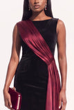 Burgundy Sheath Ruched Long Velvet Holiday Dress with Sash