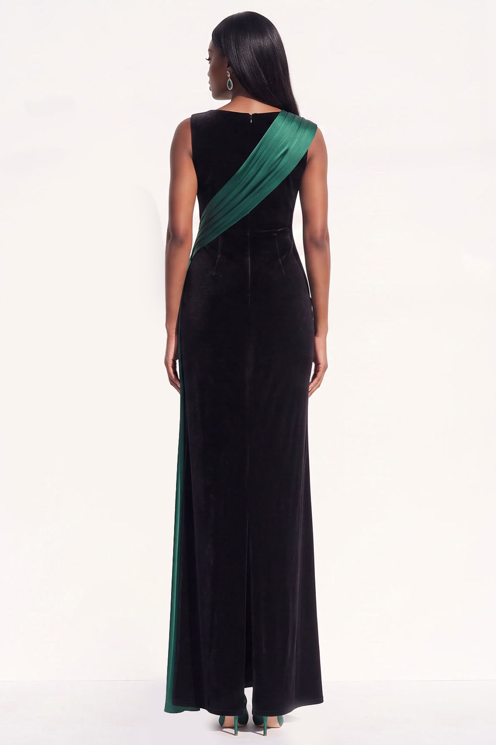 Burgundy Sheath Ruched Long Velvet Holiday Dress with Sash