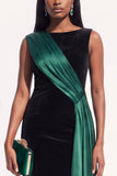 Burgundy Sheath Ruched Long Velvet Holiday Dress with Sash