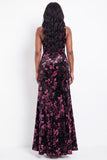 Black Pink Flower One Shoulder Mermaid Long Velvet Holiday Dress