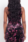 Black Pink Flower One Shoulder Mermaid Long Velvet Holiday Dress