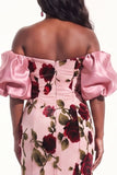Peach Mermaid Off the Shoulder Floral Long Black Tie Dress