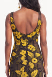 Burgundy Floral Beaded Mermaid Scoop Neck Long Black Tie Dress with Slit