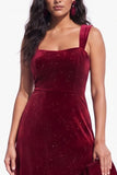 Burgundy Sheath Thick Straps Glitter Long Velvet Holiday Dress