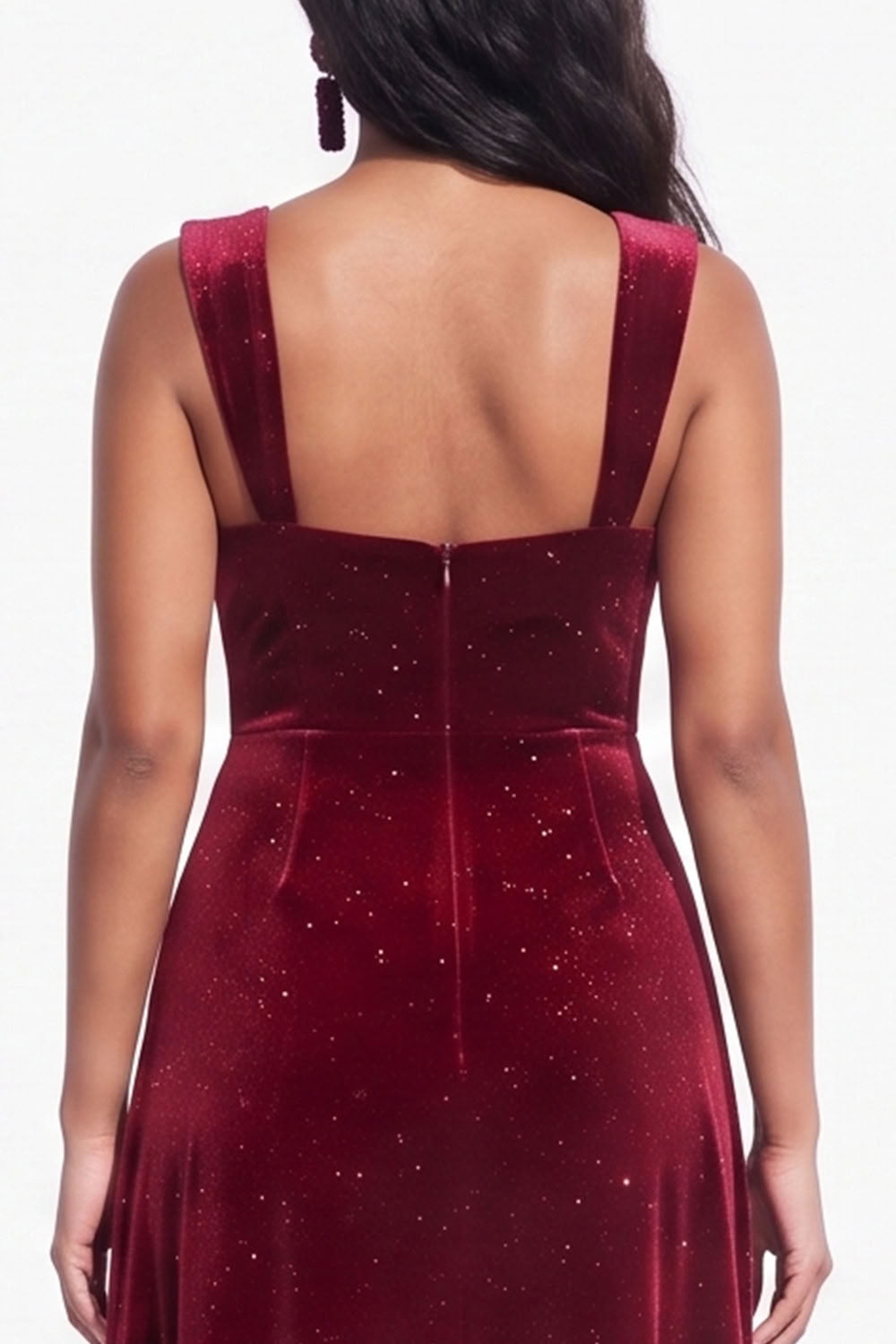 Burgundy Sheath Thick Straps Glitter Long Velvet Holiday Dress
