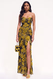 Burgundy Mermaid Floral Beaded Long Black Tie Dress with Slit