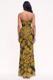 Burgundy Mermaid Floral Beaded Long Black Tie Dress with Slit