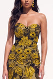 Burgundy Mermaid Floral Beaded Long Black Tie Dress with Slit
