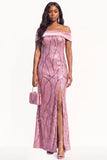 Sparkly Dusty Rose Mermaid Sequins Long Black Tie Dress with Slit