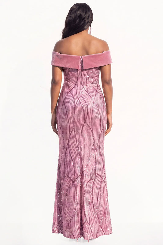 Sparkly Dusty Rose Mermaid Sequins Long Black Tie Dress with Slit