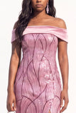 Sparkly Dusty Rose Mermaid Sequins Long Black Tie Dress with Slit