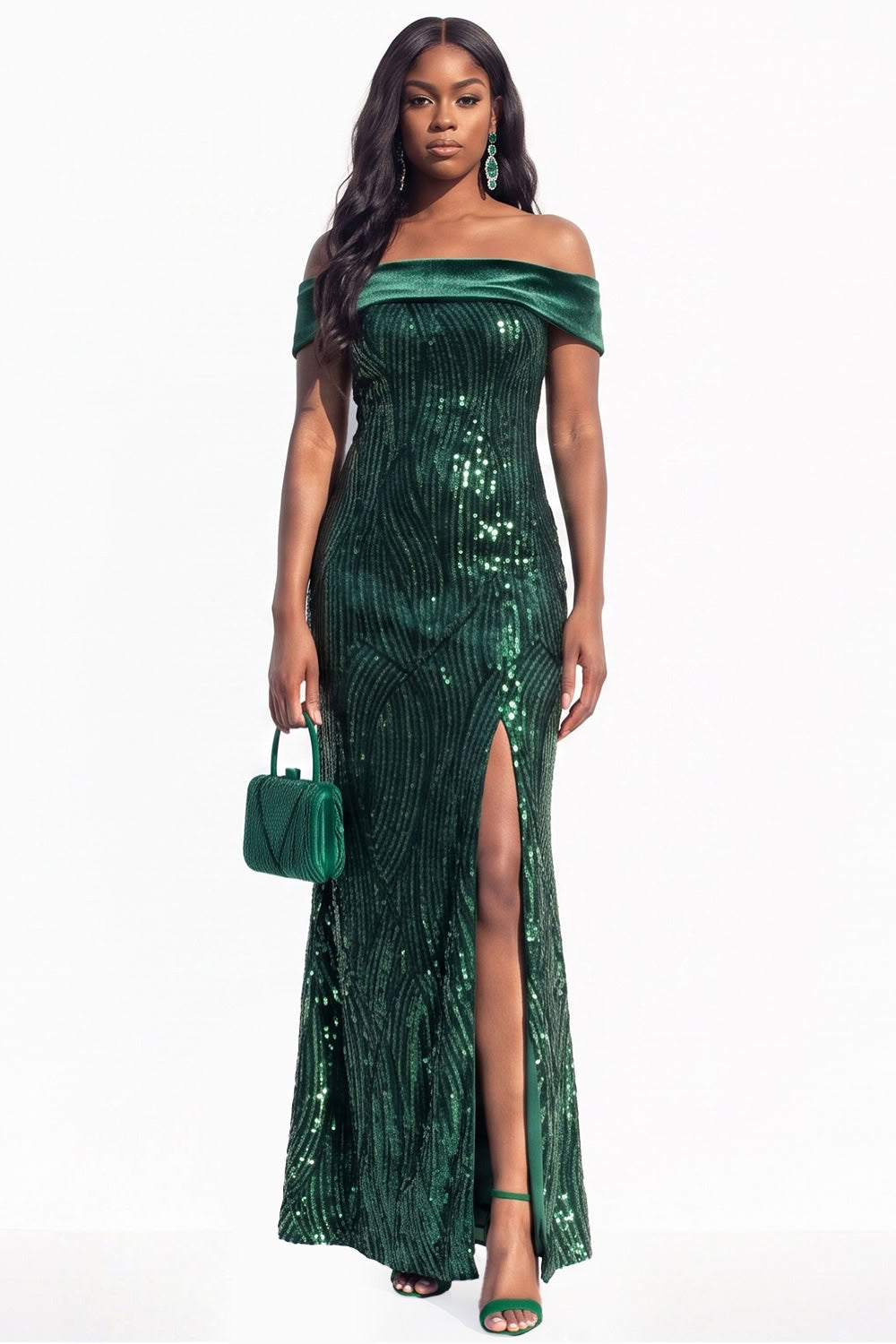 Sparkly Dusty Rose Mermaid Sequins Long Black Tie Dress with Slit