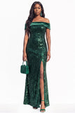 Sparkly Dusty Rose Mermaid Sequins Long Black Tie Dress with Slit