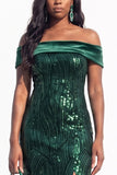 Sparkly Dusty Rose Mermaid Sequins Long Black Tie Dress with Slit