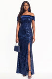 Sparkly Dusty Rose Mermaid Sequins Long Black Tie Dress with Slit