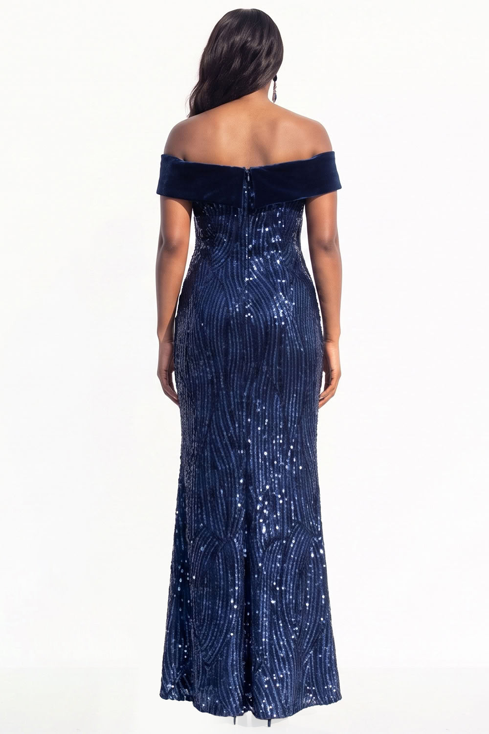 Sparkly Dusty Rose Mermaid Sequins Long Black Tie Dress with Slit