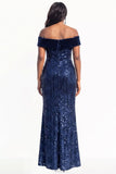 Sparkly Dusty Rose Mermaid Sequins Long Black Tie Dress with Slit
