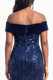 Sparkly Dusty Rose Mermaid Sequins Long Black Tie Dress with Slit