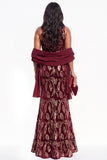Sparkly Black Velvet Mermaid One Shoulder Floral Long Holiday Dress with Slit